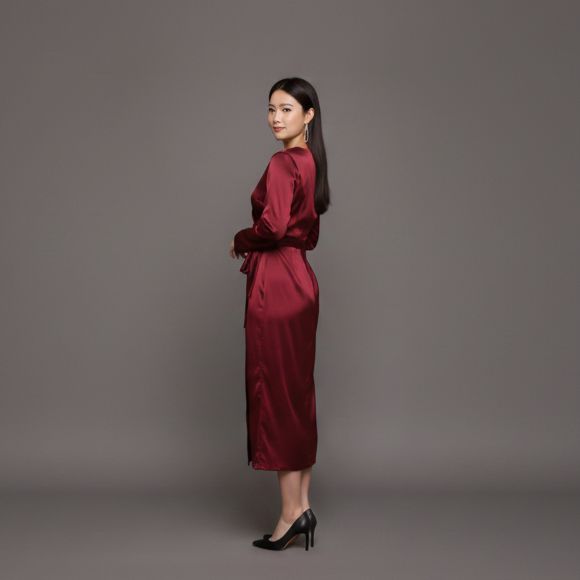 Women’s Wrap Midi Cocktail Dress – Elegant Silhouette