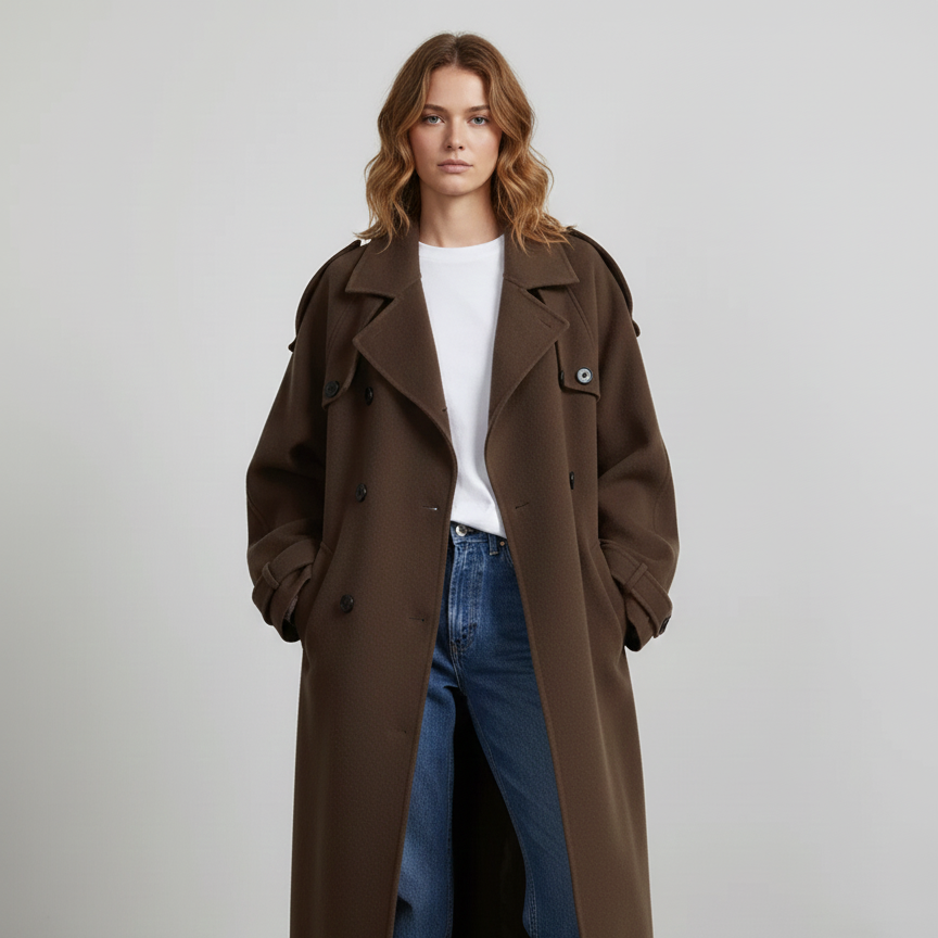 Women’s Full-Length Double-Breasted Oversized Trench Coat