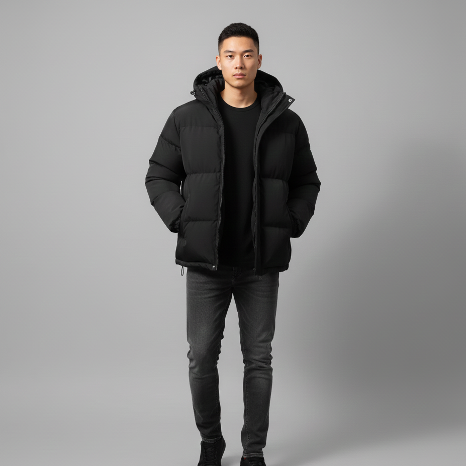 Unisex Hooded Puffer Jacket with Zip Closure