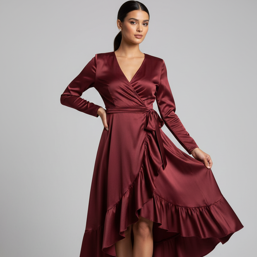 Women’s V-Neck Wrap Midi Dress