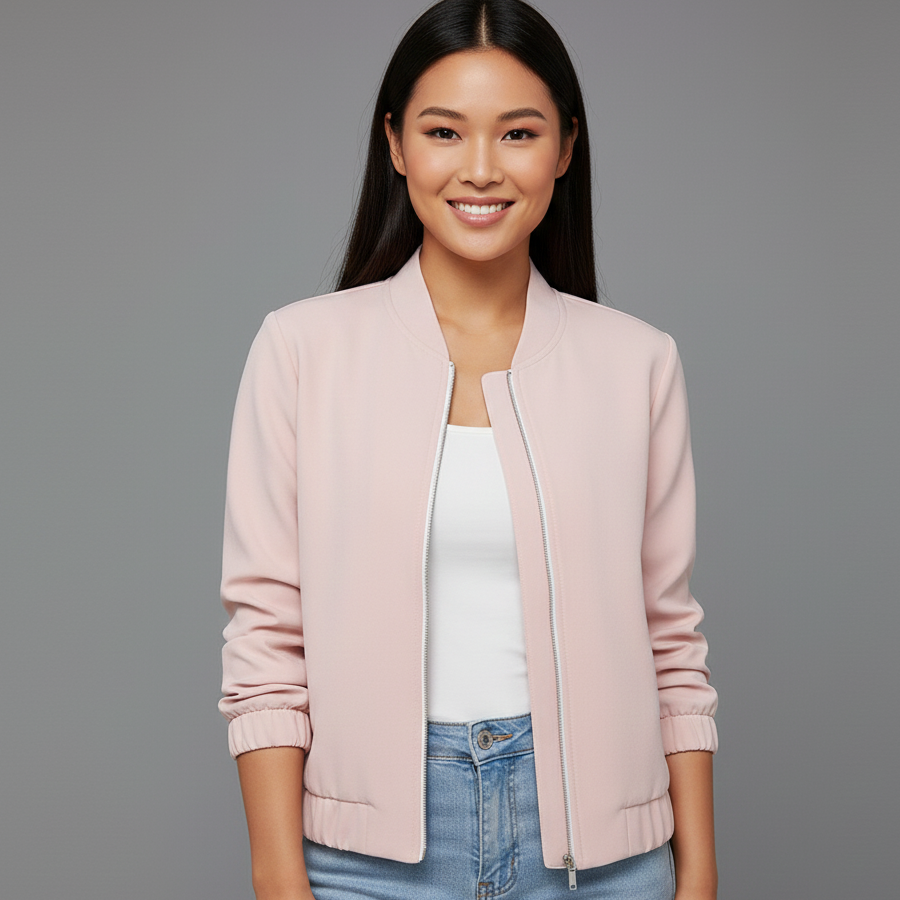 Blush Pink Cropped Bomber Jacket for Women