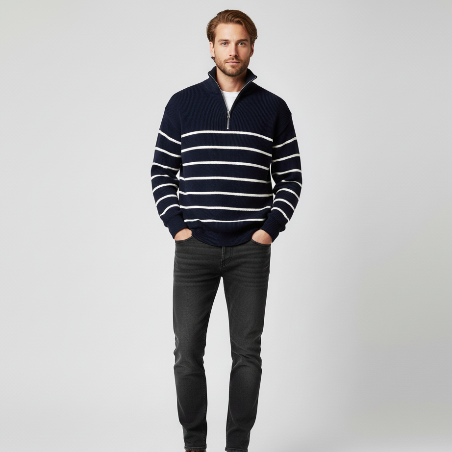 Men’s Striped Half-Zip Knit Jumper