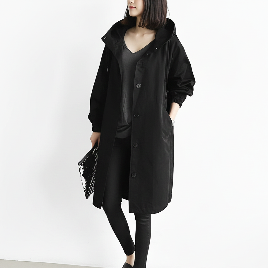 Women’s Hooded Oversized Knee-Length Trench Coat