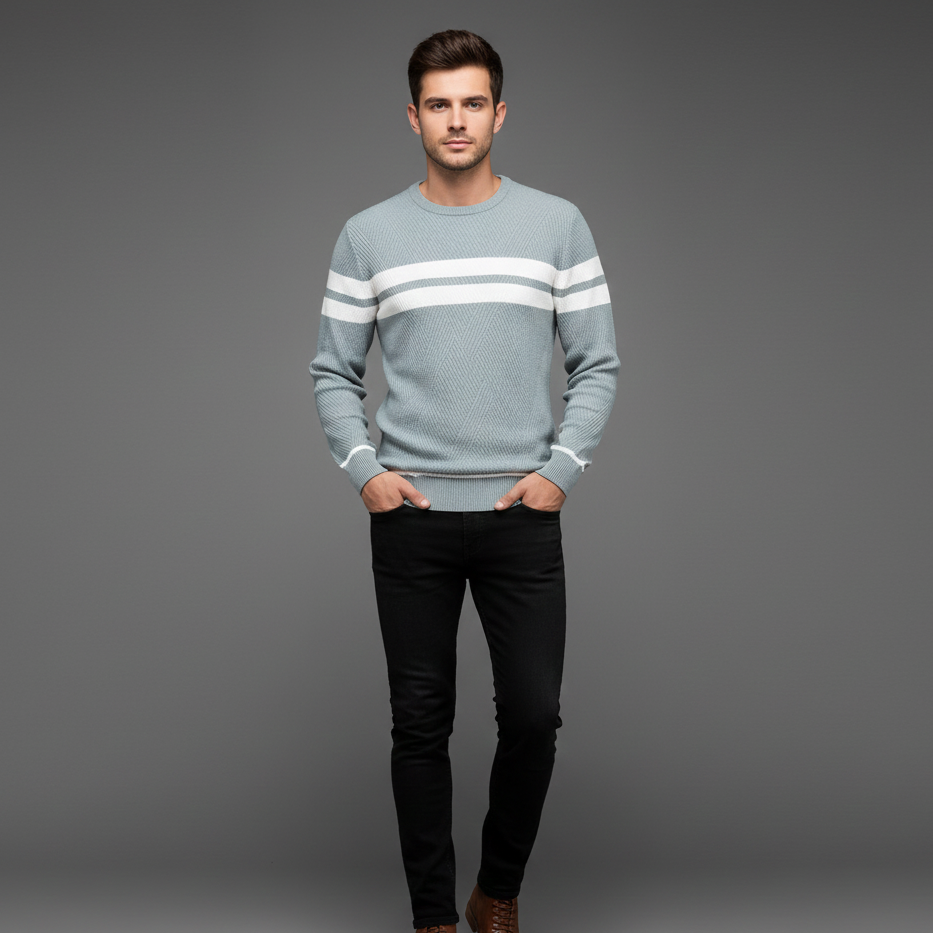 Men’s Striped Crew Neck Knit Jumper