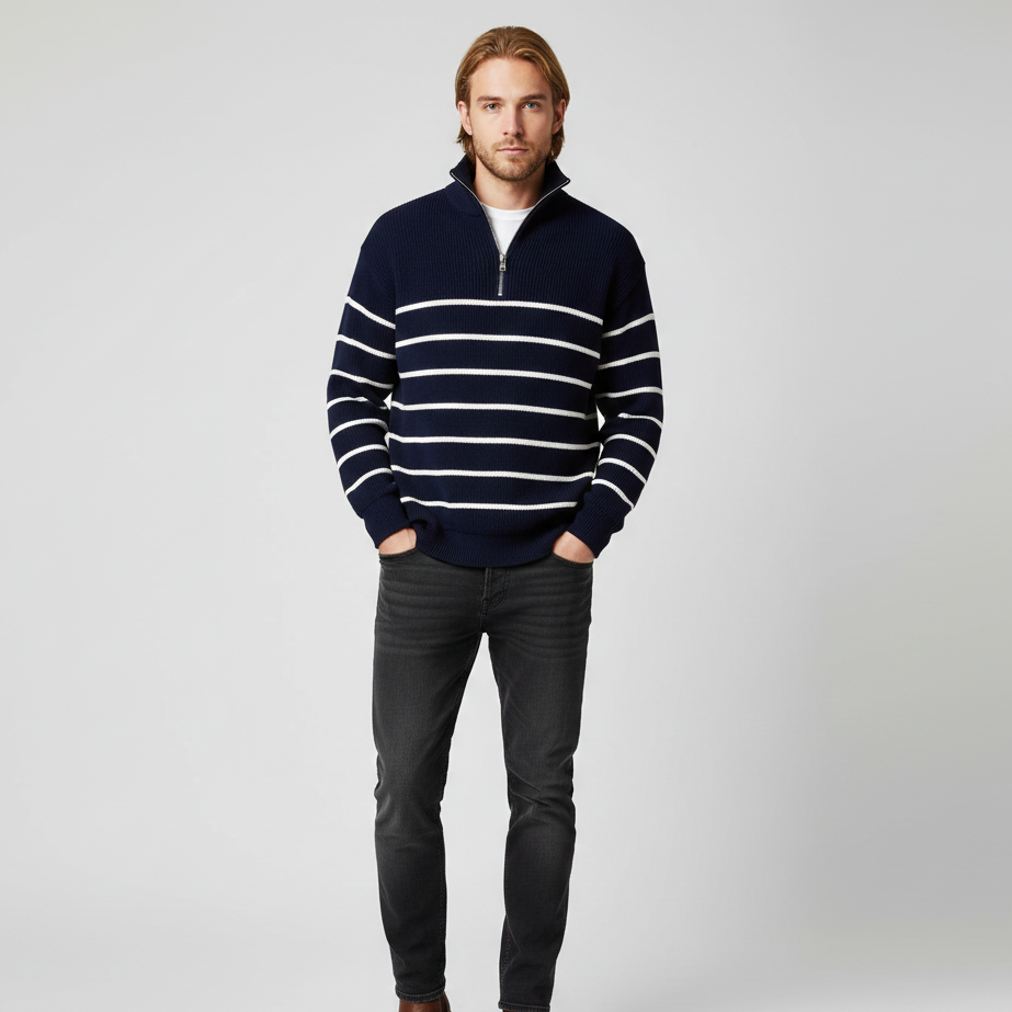 Men’s Striped Half-Zip Knit Jumper