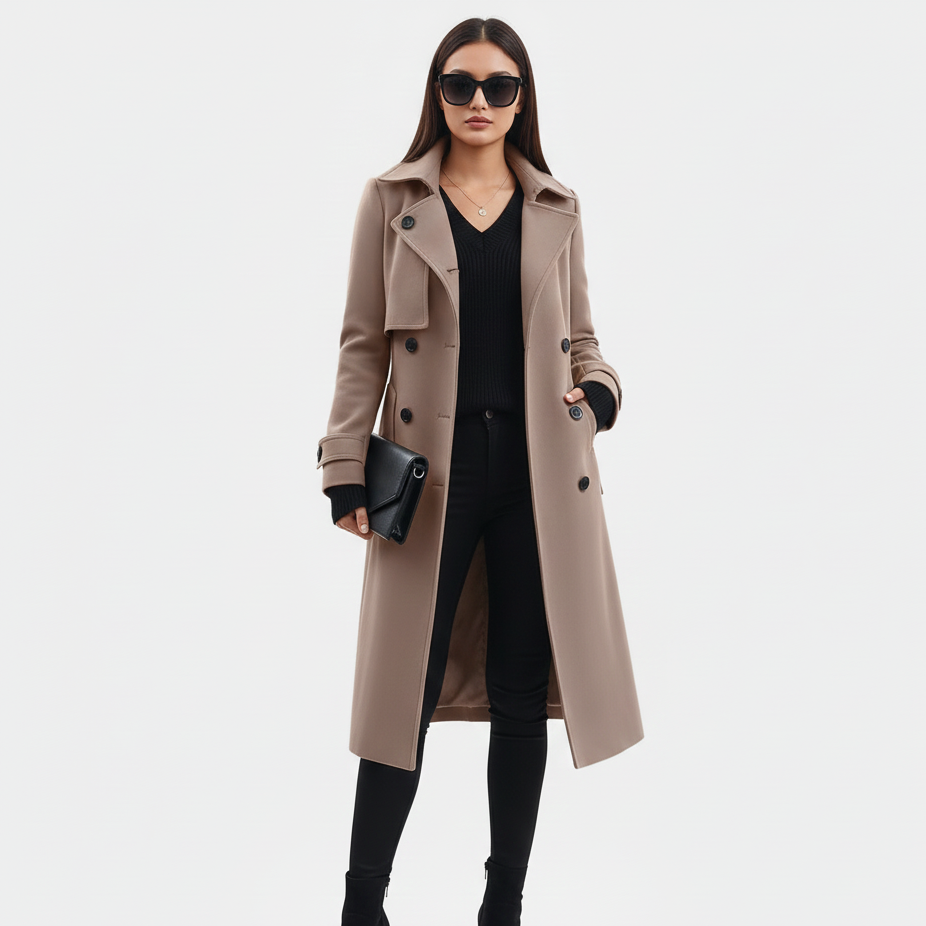 Women’s Double-Breasted Knee-Length Trench Coat