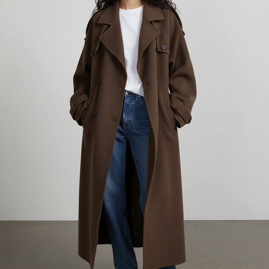 Women’s Full-Length Double-Breasted Oversized Trench Coat