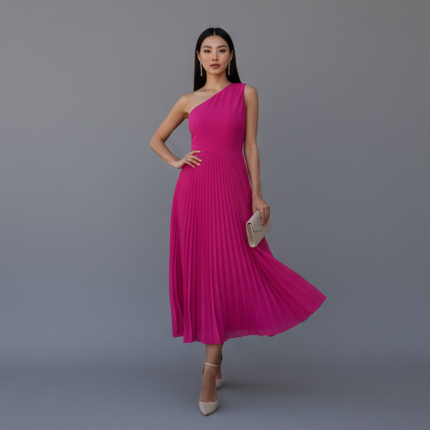 Emirald | Chic One Shoulder Pleated Maxi Dress