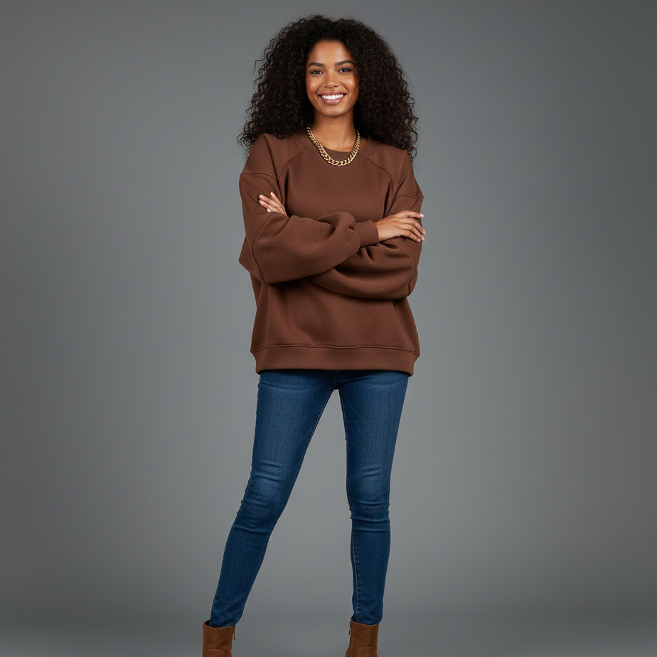 Women’s Loose Fit Round Neck Balloon Sleeve Jumper