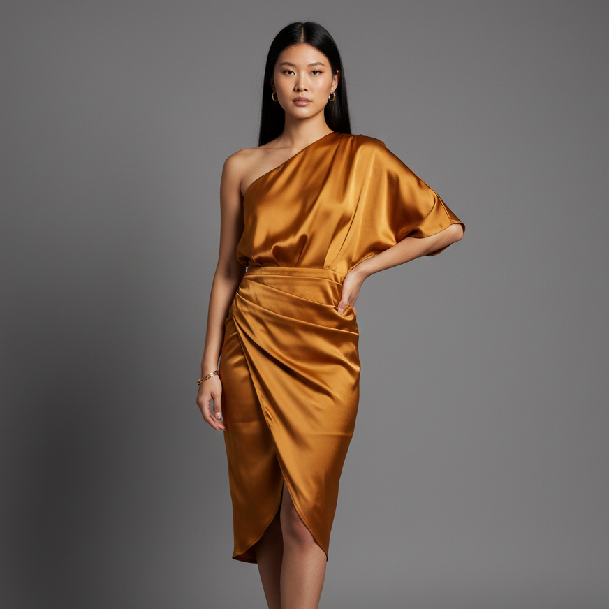 Women’s One Shoulder Wrap Midi Dress – Ava Collection