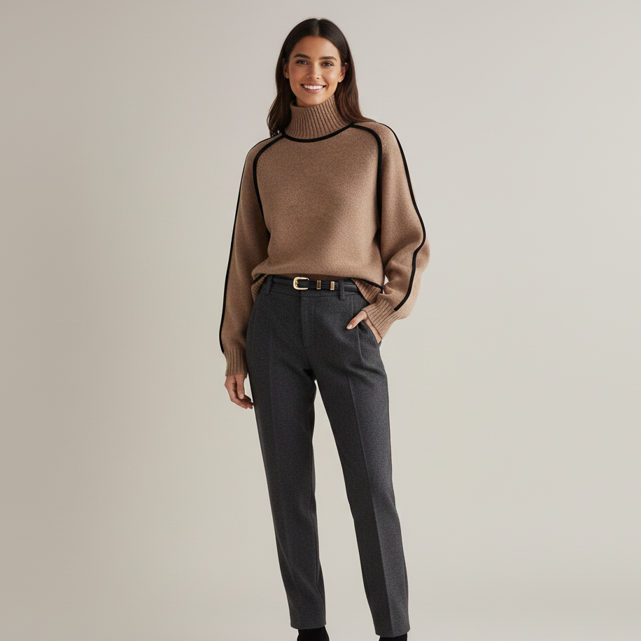 Women’s Oversized Turtleneck Sweater with Contrast Trim