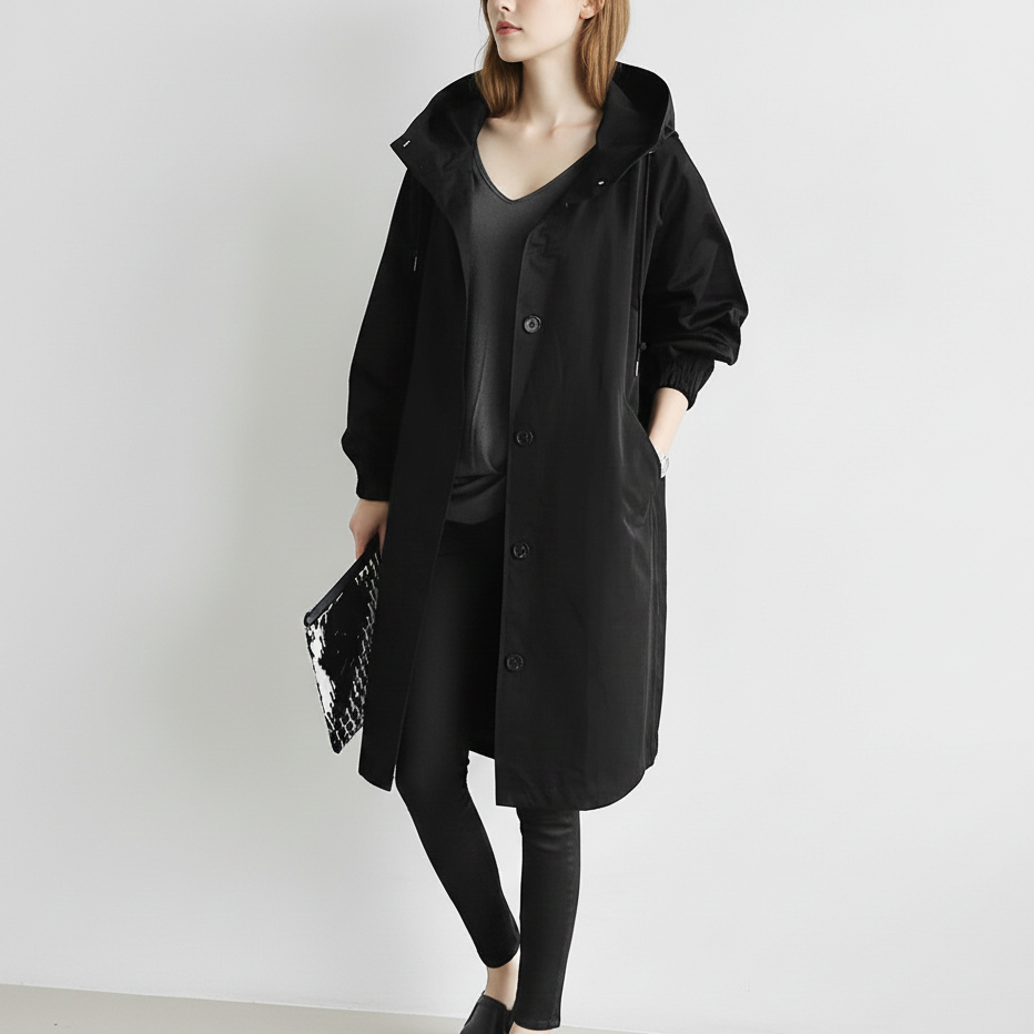 Women’s Hooded Oversized Knee-Length Trench Coat