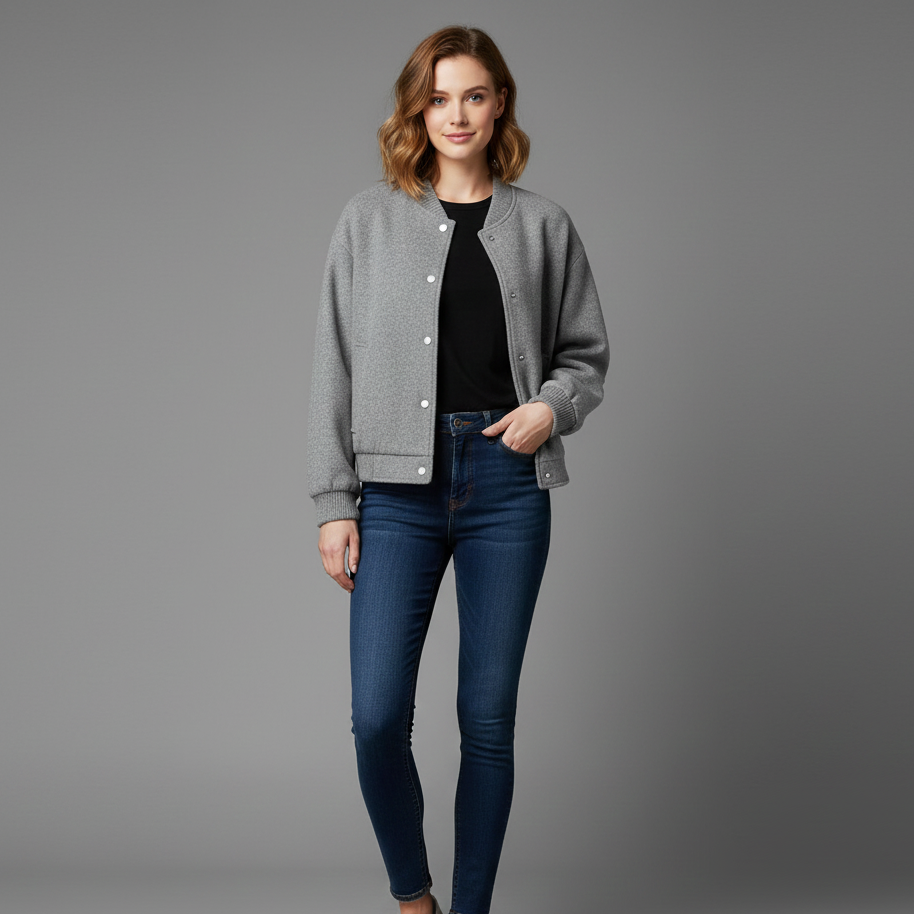 Women’s Cropped Button-Down Bomber Jacket