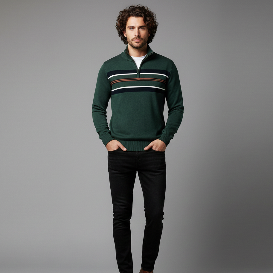 Men’s Half-Zip Striped Knit Jumper