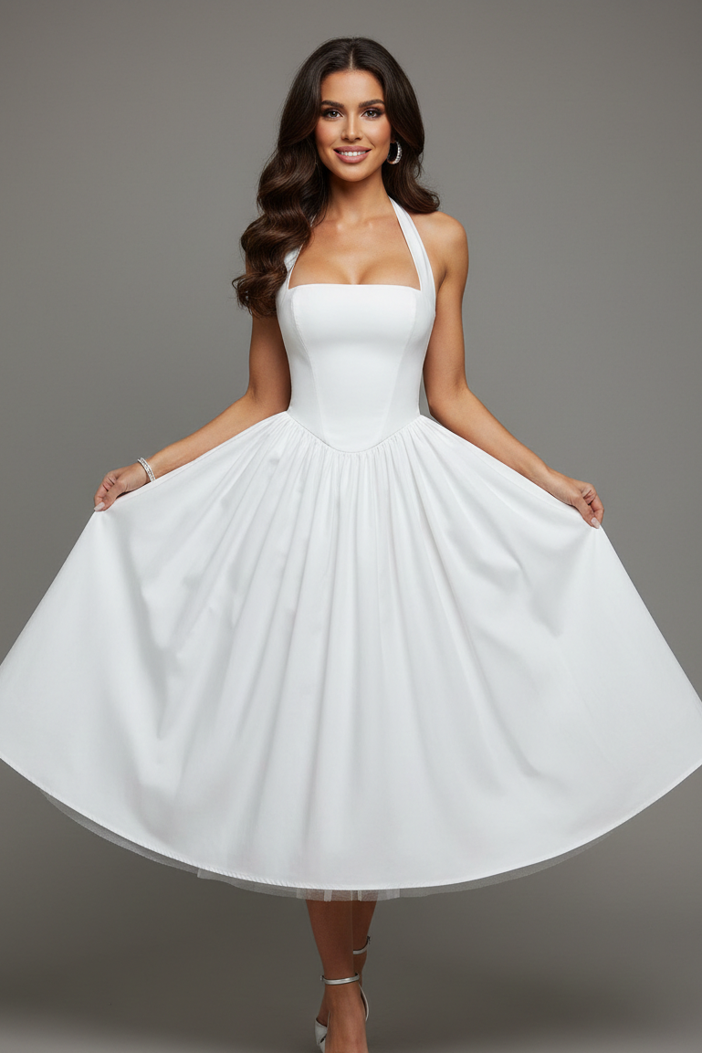 Teresa | Chic Halter Midi Wedding Guest Dress