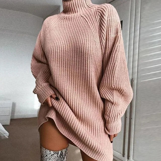 Women’s Oversized High-Neck Balloon Sleeve Sweater Dress