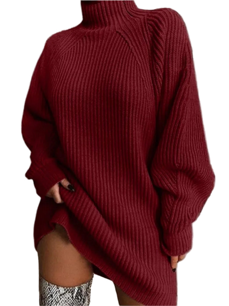 Women’s Oversized High-Neck Balloon Sleeve Sweater Dress