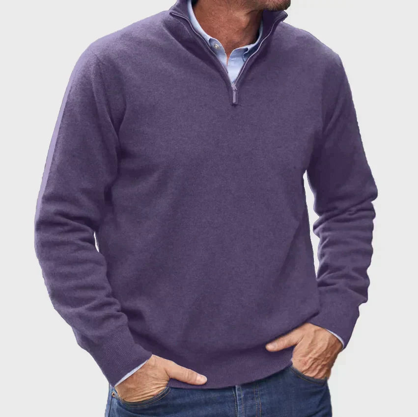 Men’s Half-Zip Knit Jumper with Stand Collar