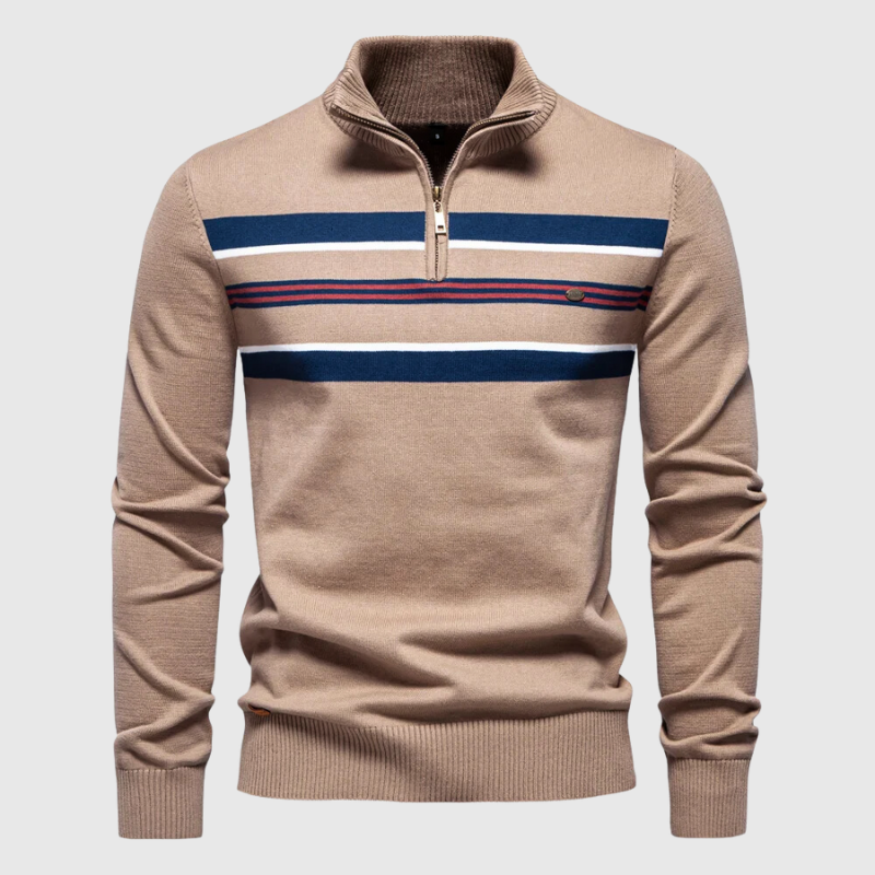 Men’s Half-Zip Striped Knit Jumper