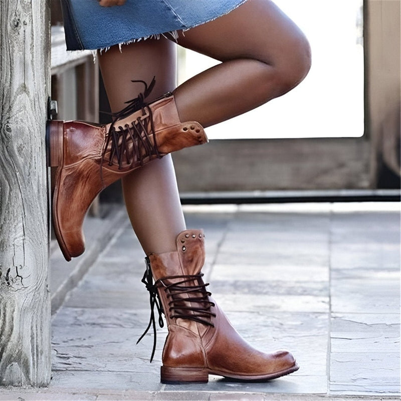 Women’s Lace-Up Ankle Boots with Stud Detail