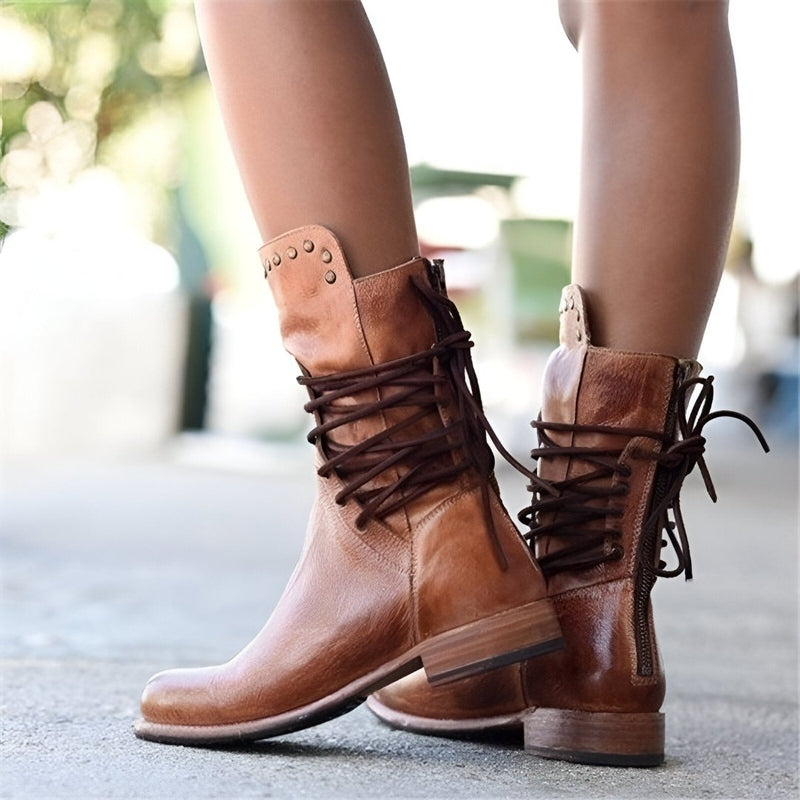 Women’s Lace-Up Ankle Boots with Stud Detail