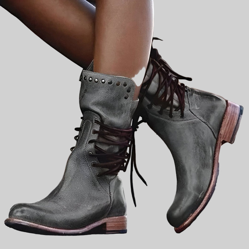 Women’s Lace-Up Ankle Boots with Stud Detail