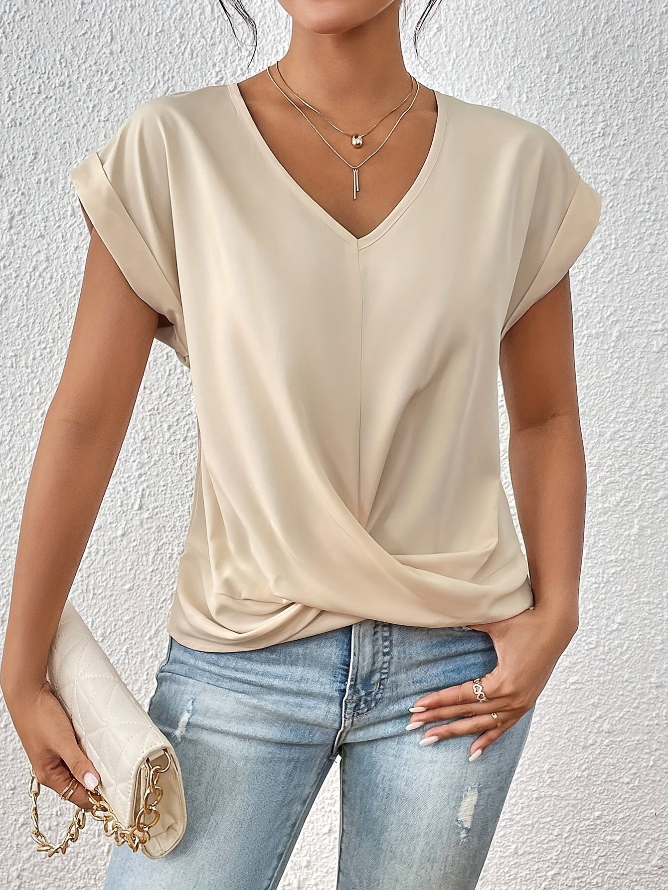 Maia Collection | Women's Top with Twist Front V-Neck Design for Going Out 12