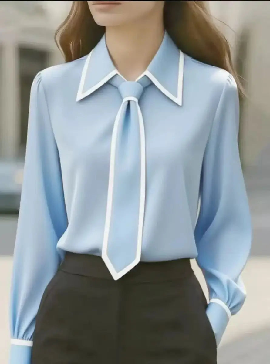 Maison Collection | Contrast Tie Blouse with Oversized Collar & Detachable Tie 3
