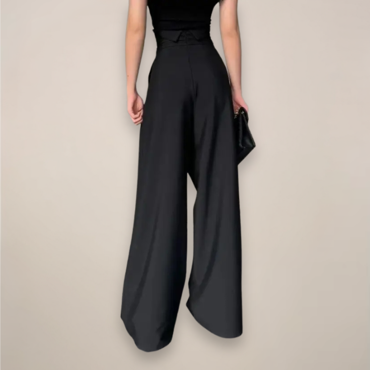 Mia | Chic High Waisted Black Wide Leg Trousers 1