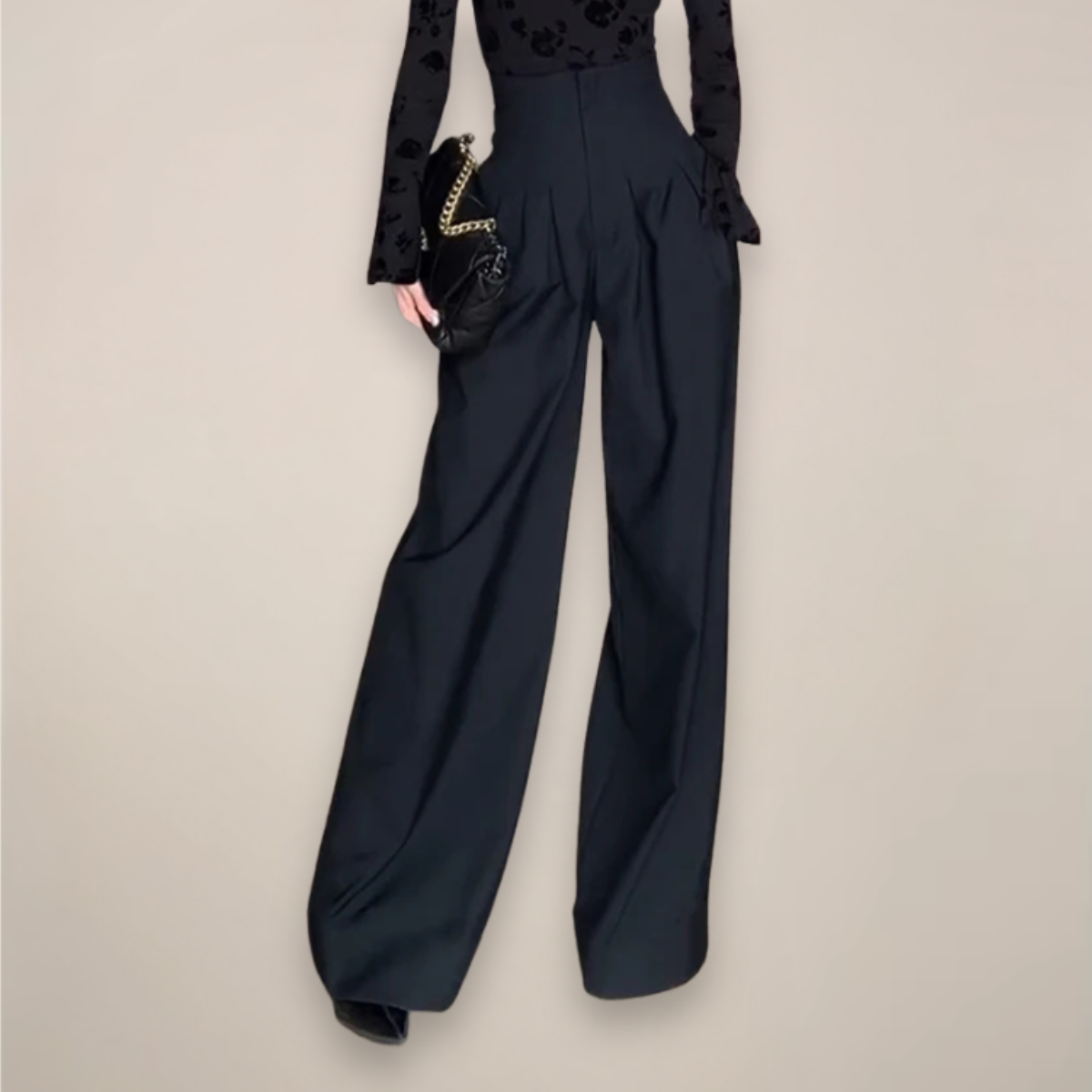 Mia | Chic High Waisted Black Wide Leg Trousers 2