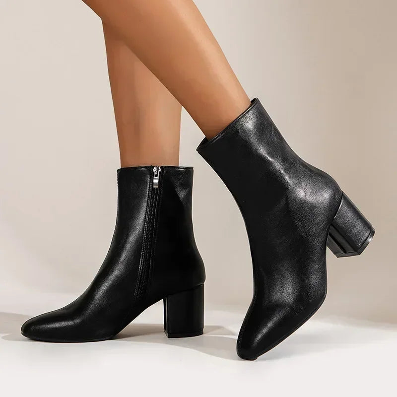 Mia | Elegant Stylish Side Zipper Heeled Boots 0