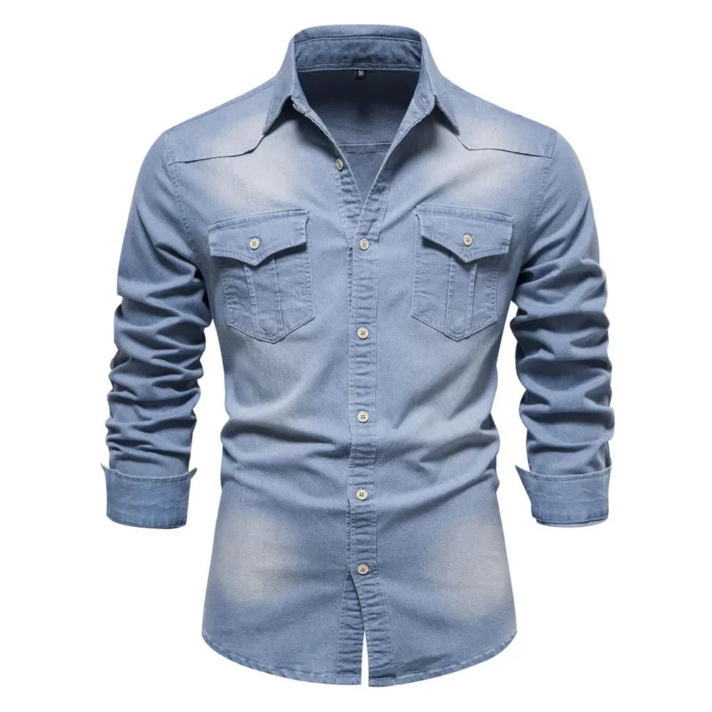 Modern Denim Collection | Mens Denim Shirt with Light Blue Button-Up Design 2