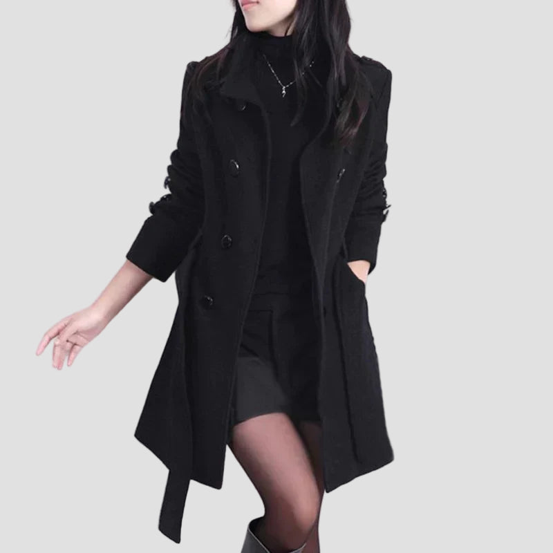 Women’s Double-Breasted Knee-Length Wool Blend Trench Coat