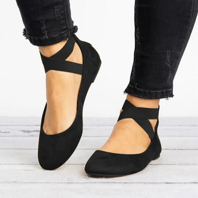 Olivia | Black Ballet Flats for Women with Cross-Strap Design 1