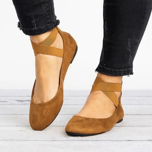 Olivia | Black Ballet Flats for Women with Cross-Strap Design 2