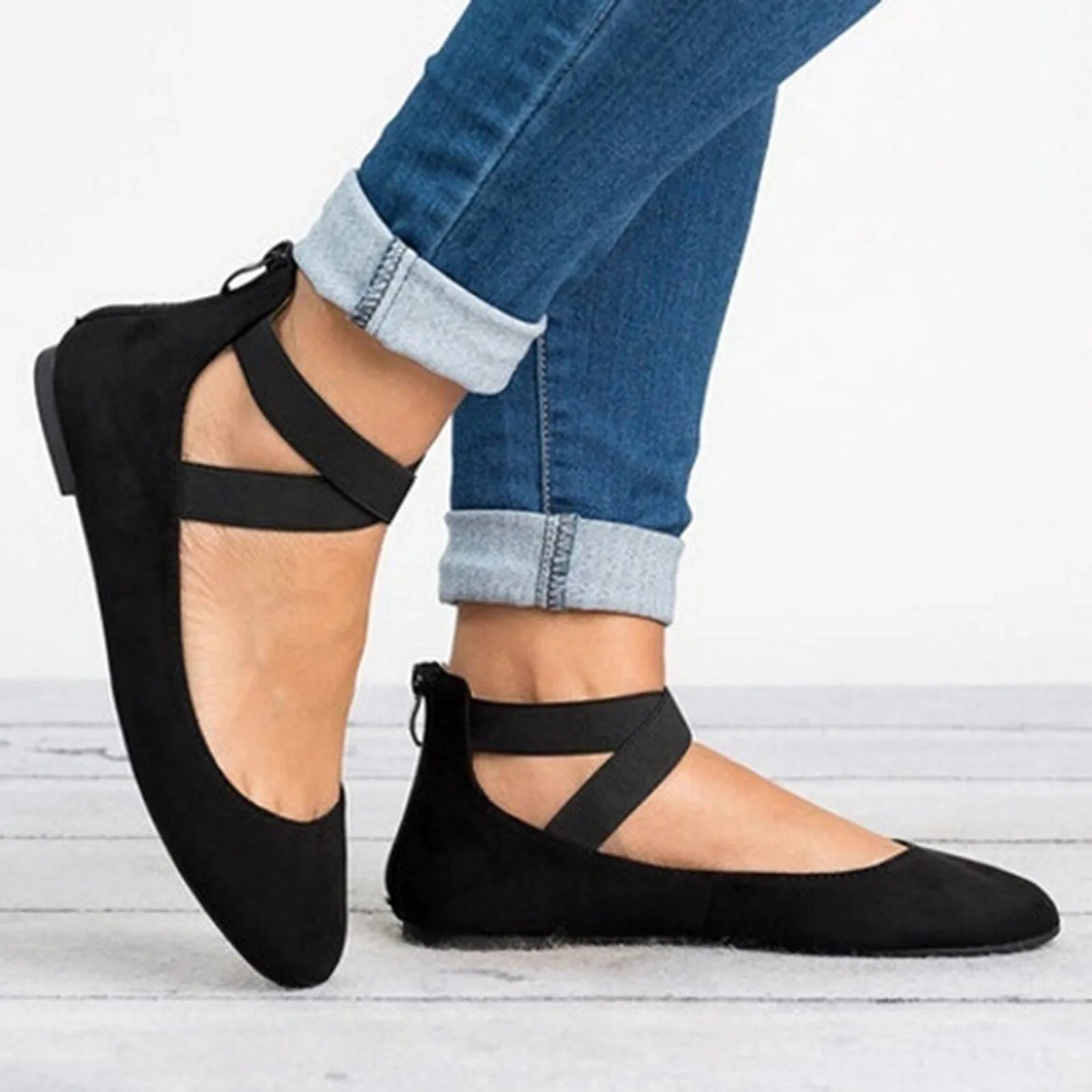 Olivia | Black Ballet Flats for Women with Cross-Strap Design 4