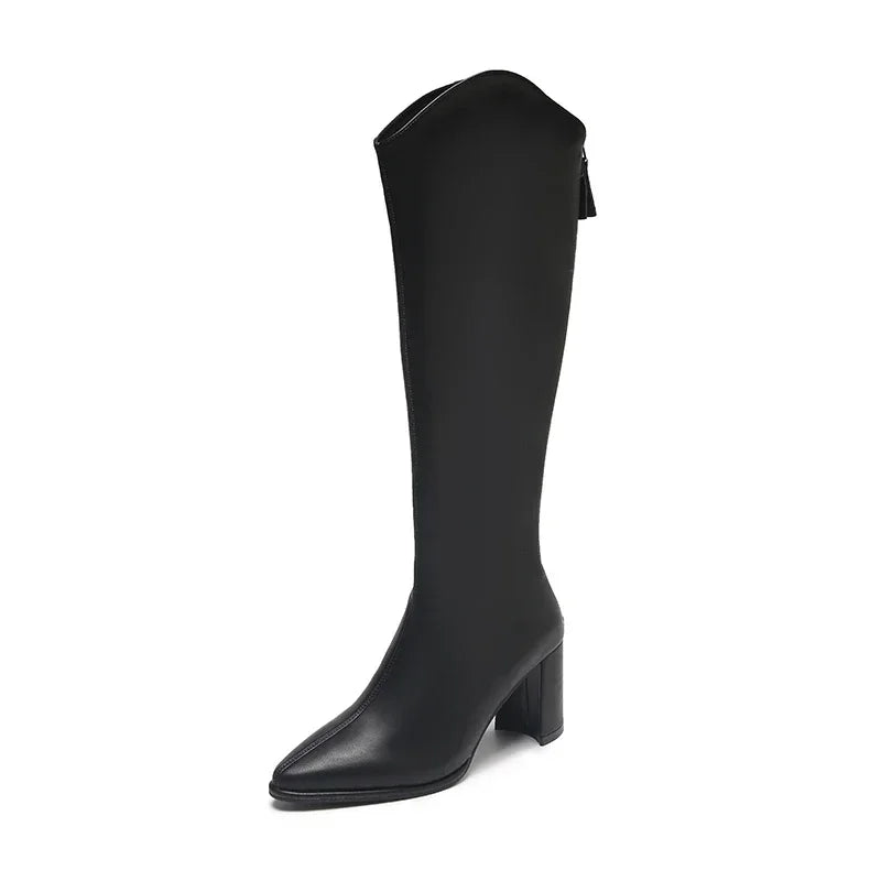 Women’s Knee High Boots with Block Heel and Side Zip
