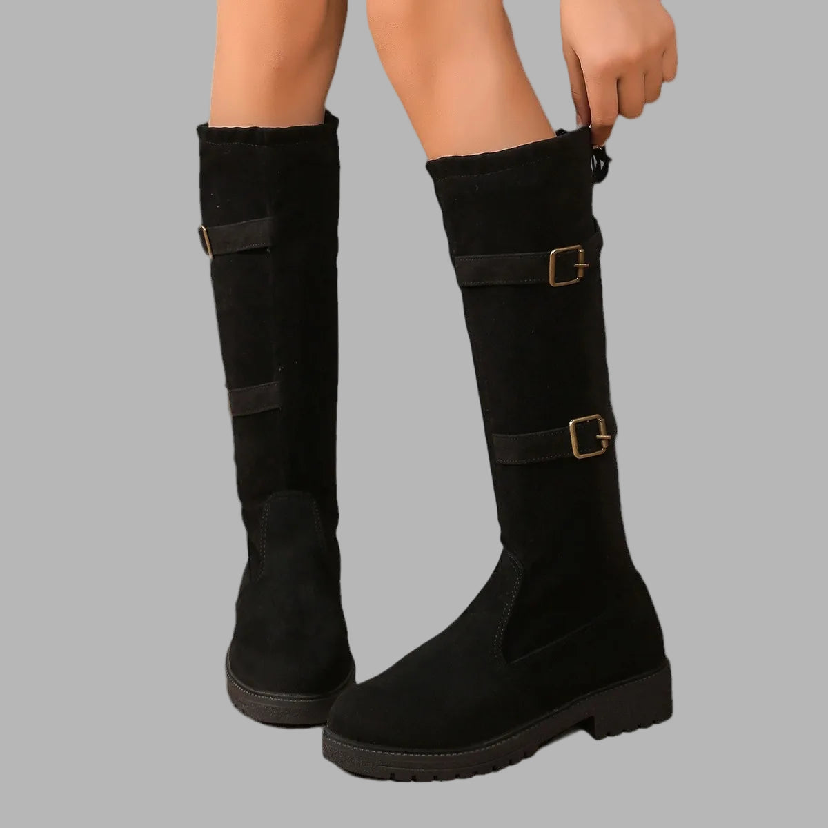 Women’s Low Heel Black Knee High Boots