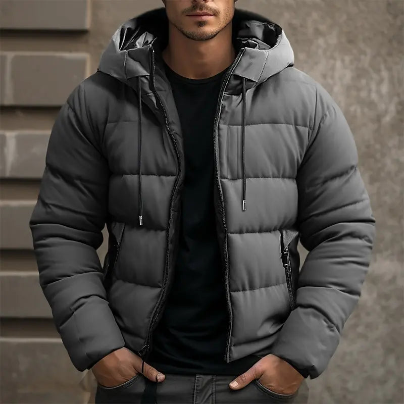 Men’s Hooded Winter Jacket with Zip Closure