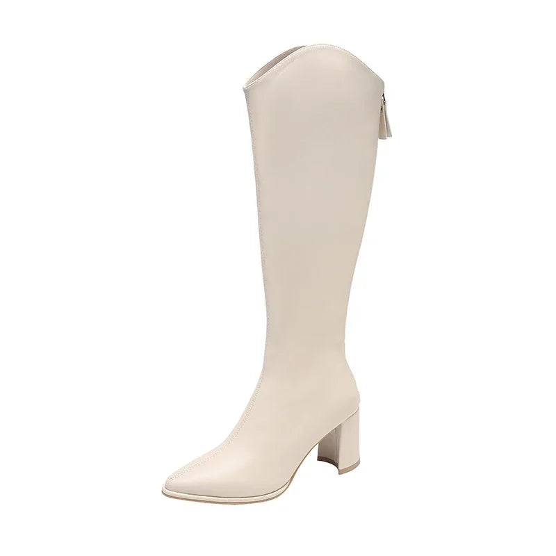 Women’s Knee High Boots with Block Heel and Side Zip