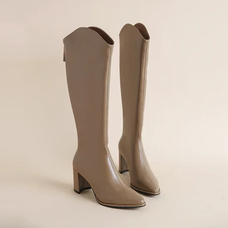 Women’s Knee High Boots with Block Heel and Side Zip