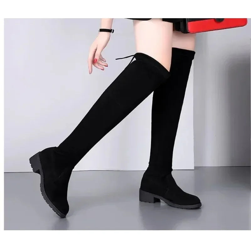 Women’s Lace-Up Over-the-Knee Boots with Chunky Heel