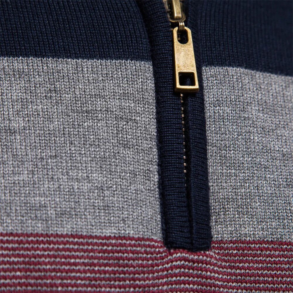Men’s Slim Fit Striped Quarter-Zip Knit Jumper