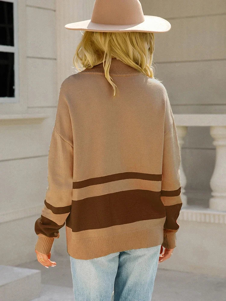 Women’s Striped Patchwork Half Zip Knit Jumper