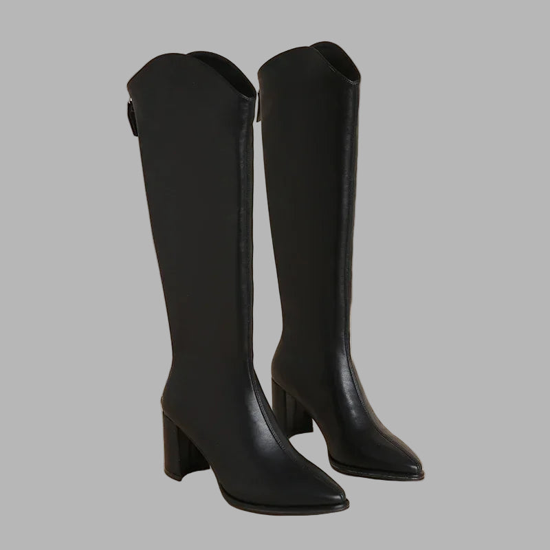 Women’s Knee High Boots with Block Heel and Side Zip
