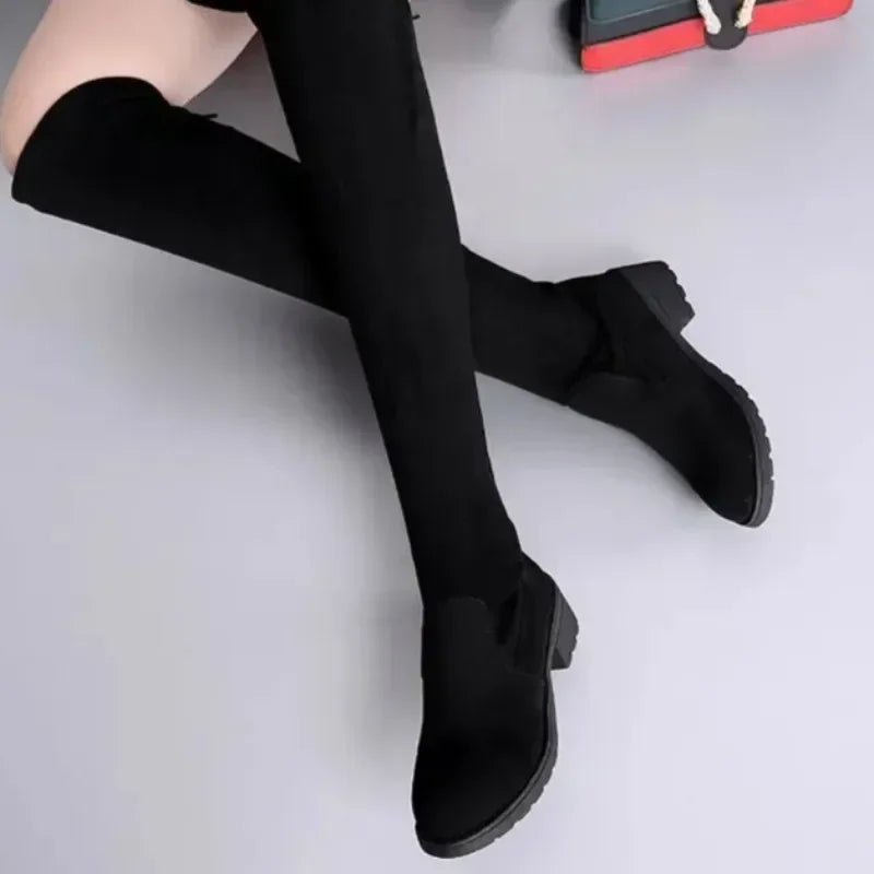 Women’s Lace-Up Over-the-Knee Boots with Chunky Heel