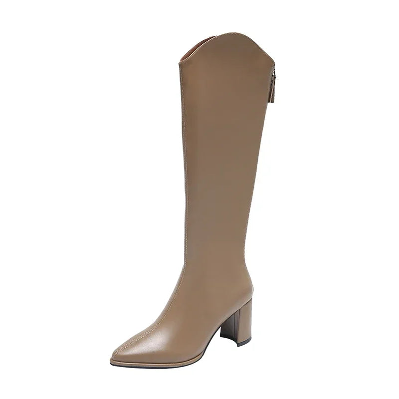 Women’s Knee High Boots with Block Heel and Side Zip