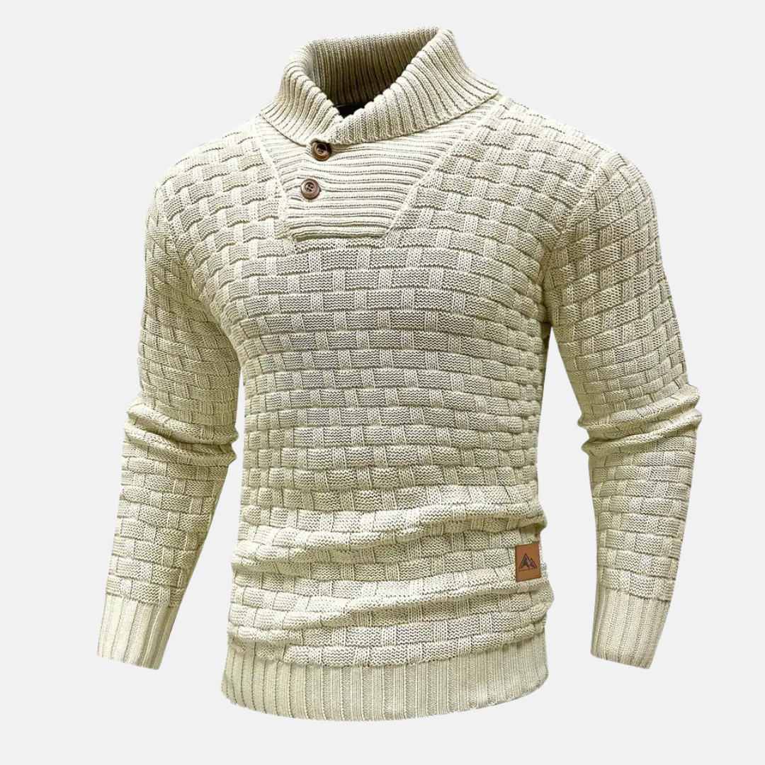 Men’s Textured Knit Jumper with Shawl Collar