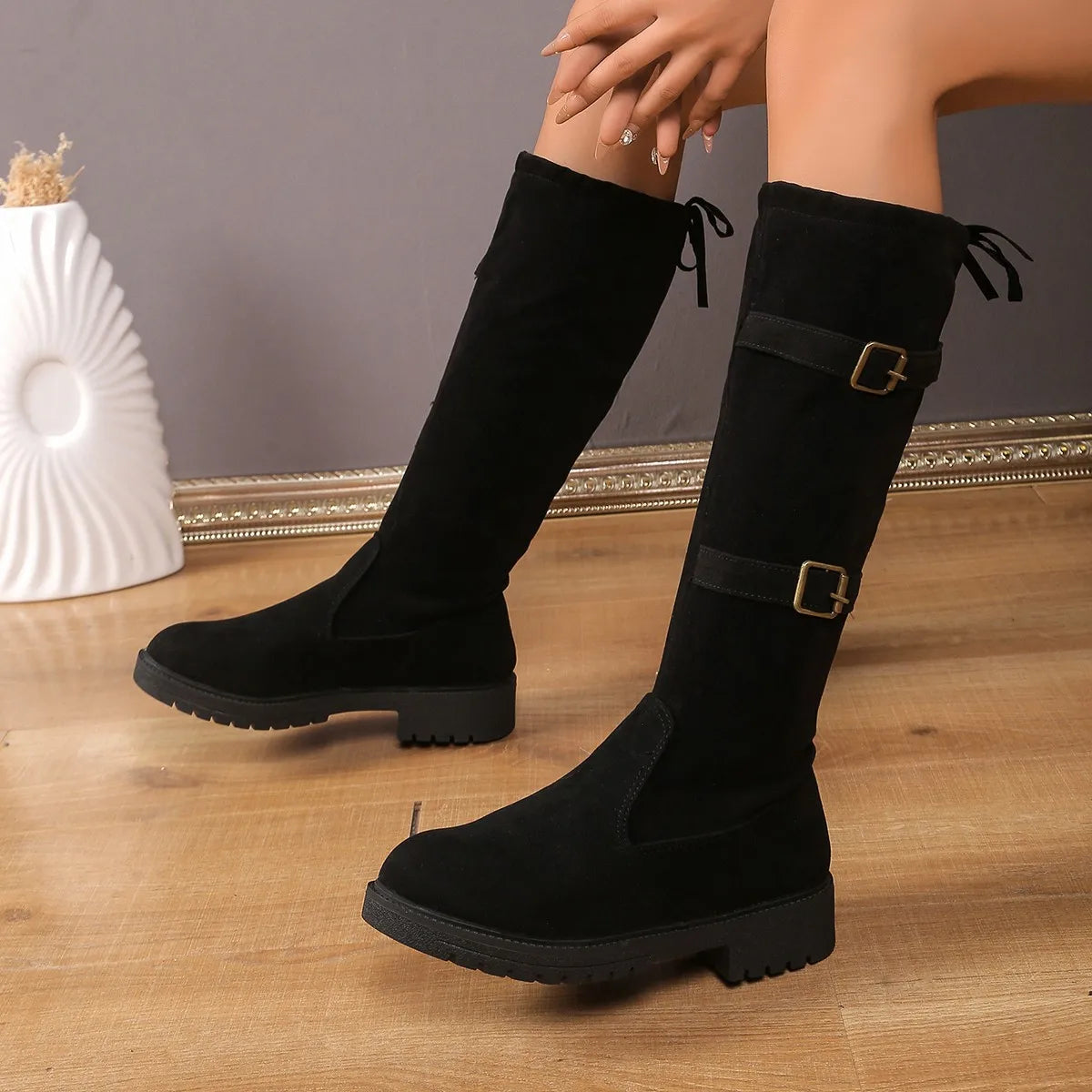 Women’s Low Heel Black Knee High Boots