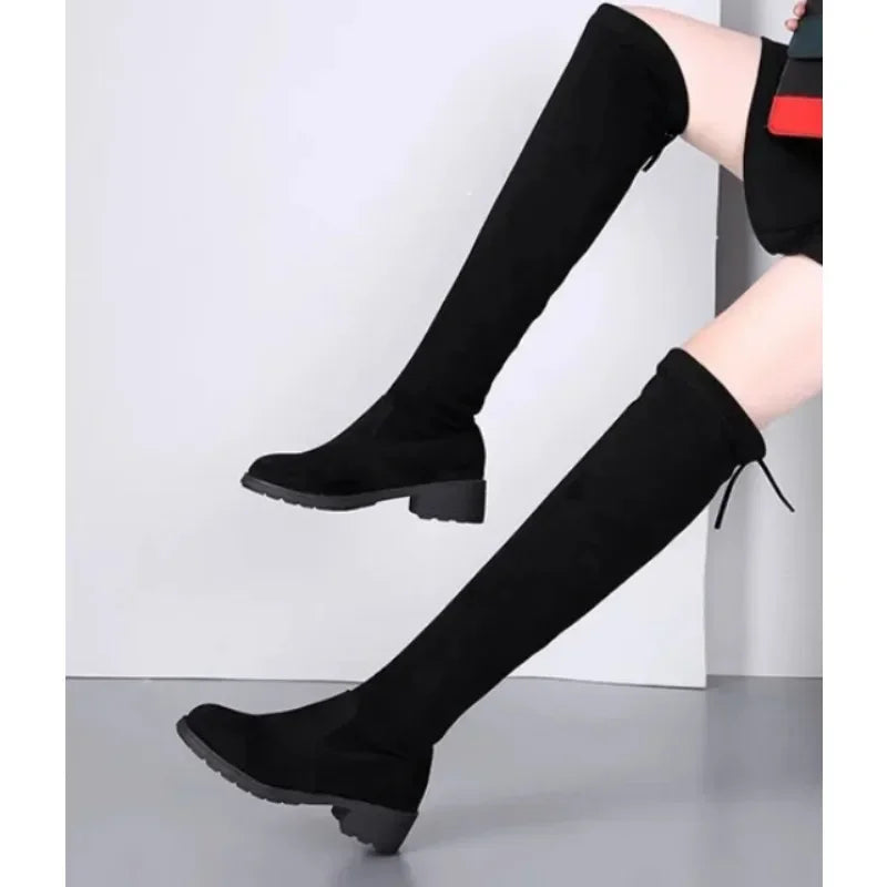 Women’s Lace-Up Over-the-Knee Boots with Chunky Heel